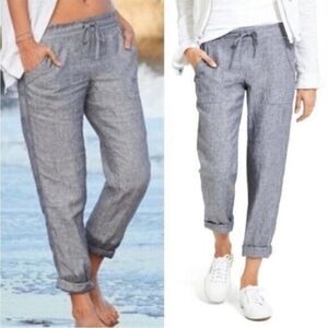 ATHLETA 100% LINEN ANKLE CROP CAPRI PANTS WOMEN’S SIZE 0 GRAY HEATHERED POCKETS
